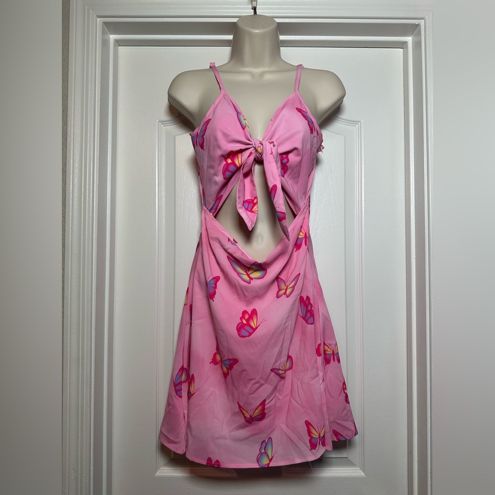 Sugar Thrillz Pink Y2K Butterfly 90s Cutout Midi Women’s Soft Cute Dress Size LG